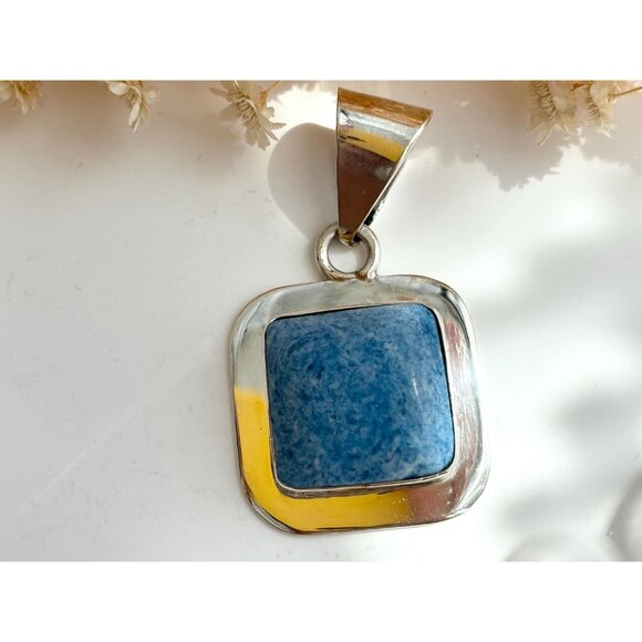 Lapis Lazuli Gemstone Square Sterling Silver Southwest 925 Vintage Pendant - Picture 4 of 10